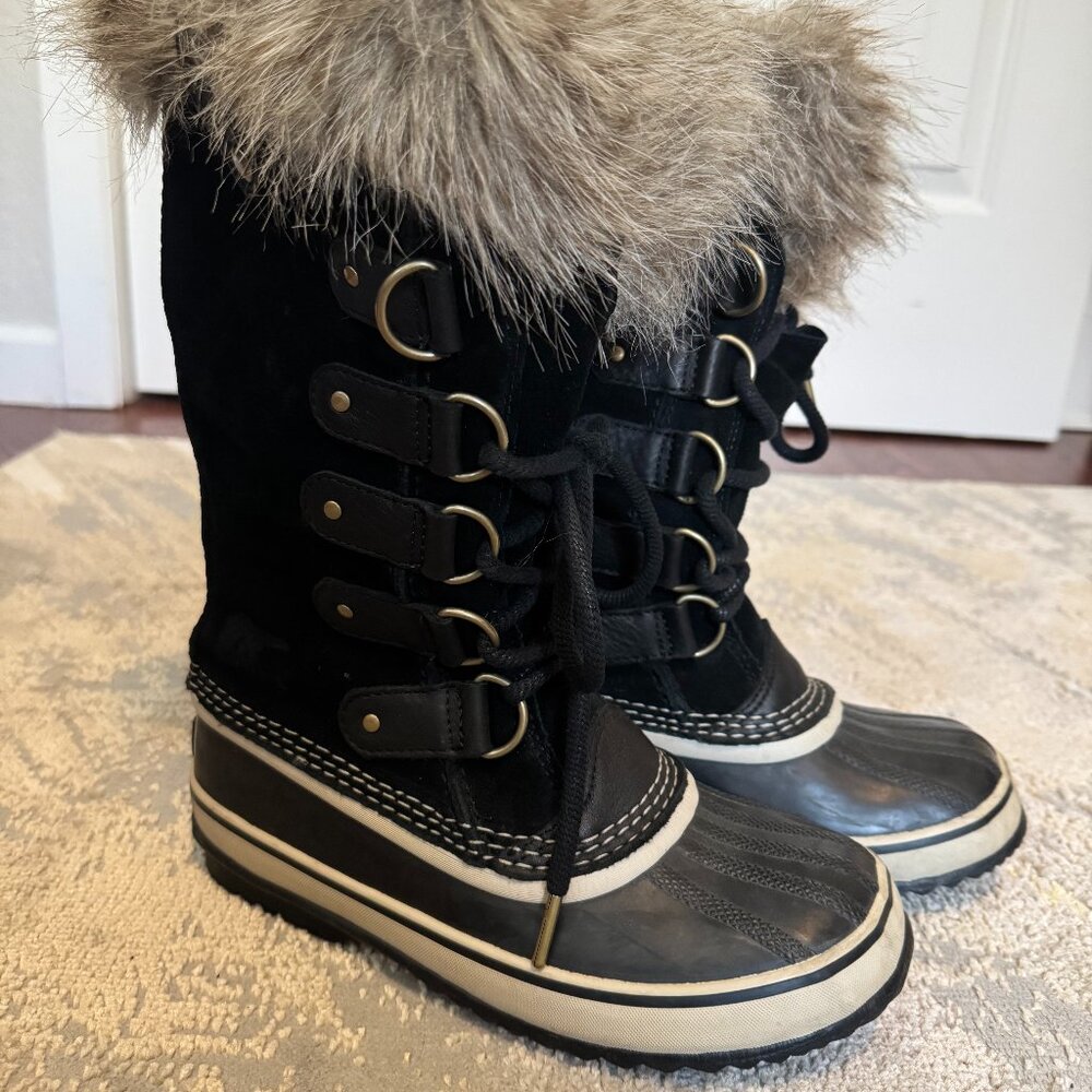 Sorel Joan of Arc Snow Boots, Black Waterproof Winter Faux Fur, Womens Size 6 - Picture 3 of 8
